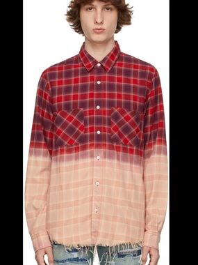 AMIRI RED PLAID BLEACHED SHADOW SHIRT Raw Hem Cotton Medium